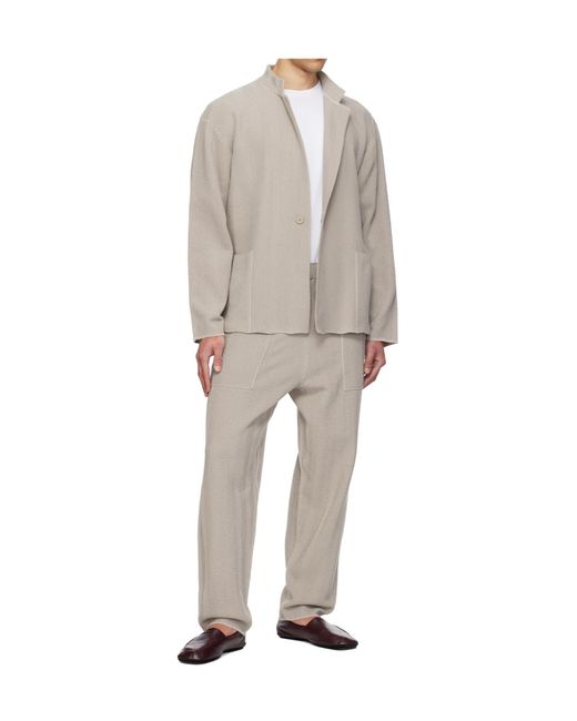 Homme Plissé Issey Miyake Gray Herringbone Casual Pants for men