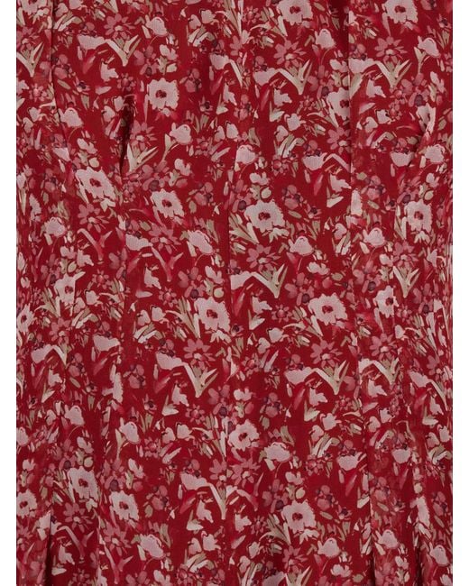 Max Mara Red 'Cariddi' Long Dress With All-Over Floral Motif In