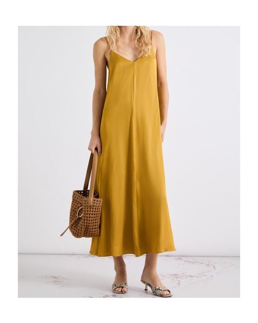 Marella Yellow Linen-Blend Gabardine Slip Dress