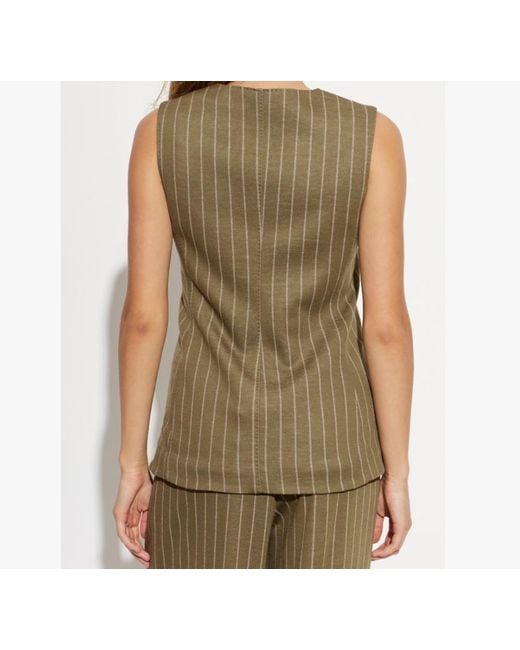Max Mara Green Pinstriped Sleeveless Jacket