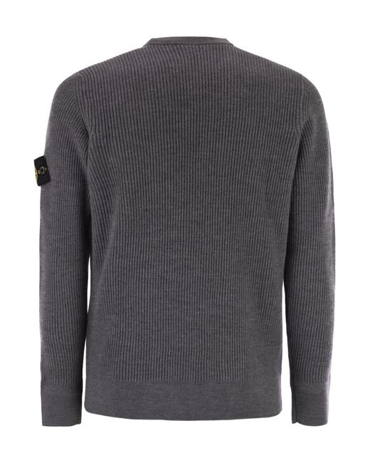 Stone Island Gray Crew-Neck Jumper With Ribbed Edges for men