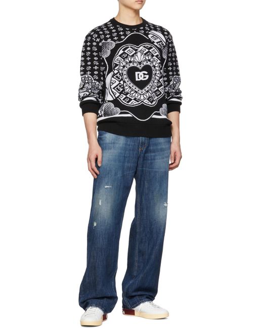 Dolce & Gabbana Black Logo-Intarsia Knit Jumper for men