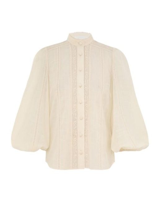 Zimmermann Natural Halliday Lace-Trim Cotton Shirt