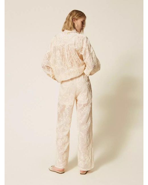 Twinset White Embroidery Palazzo Pants