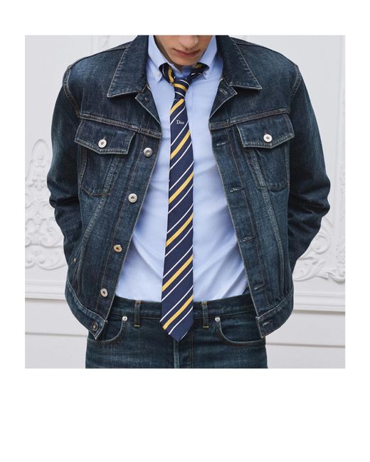 Dior Blue Contrast-Stitch Denim Jacket for men