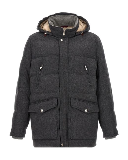 Brunello Cucinelli Gray Long Sleeved Hooded Jacket for men