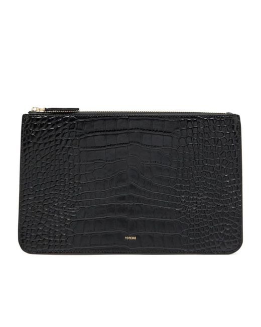 Totême Black Crocodile Pattern Leather Clutch Bag