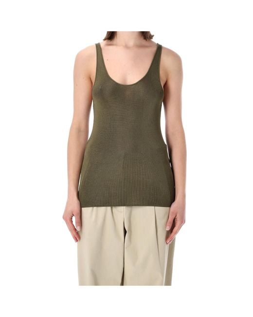 Frankie Shop Green Rivo Ribbed Knit Tank Top