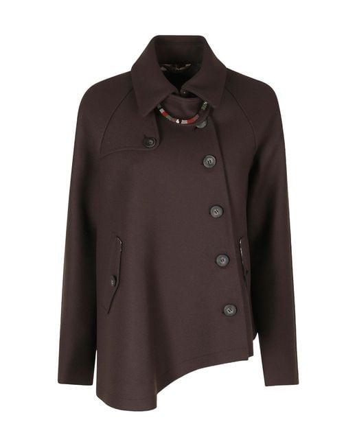 Bazar Deluxe Brown Long-Sleeve Asymmetric Wool Jacket