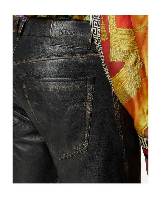 Versace Gray Distressed Leather Pants for men