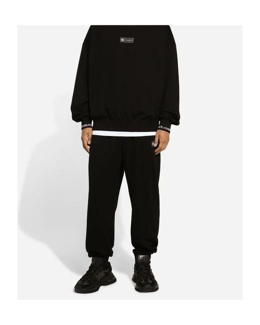Dolce & Gabbana Black Logo Patch Drawstring Pants for men