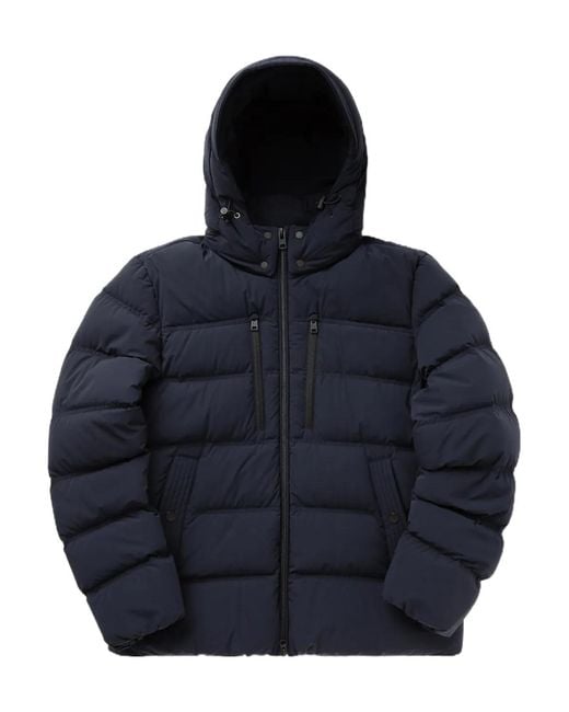Woolrich Blue Zipped Hooded Puffer Jacket for men