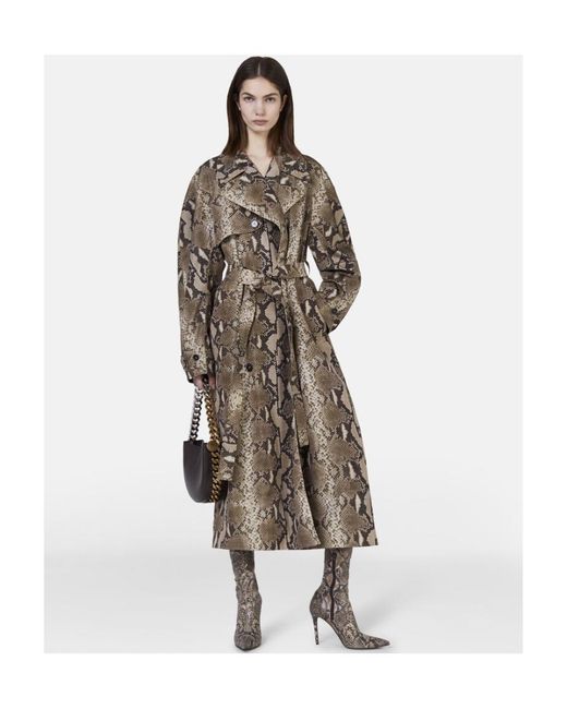 Stella McCartney Natural Graphic Printed Double Breasted Belted Trench Coat