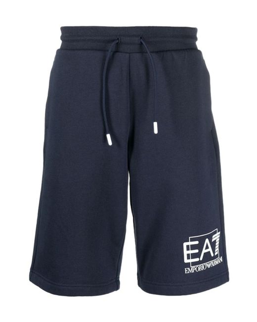EA7 Blue Logo-Print Track Shorts for men