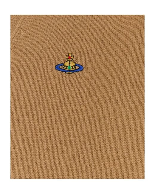 Vivienne Westwood Brown Orb Embroidered V-Neck Cardigan for men