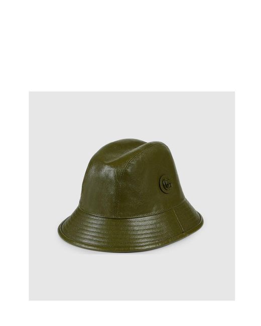 Gucci Green Leather Logo-Plaque Bucket Hat for men