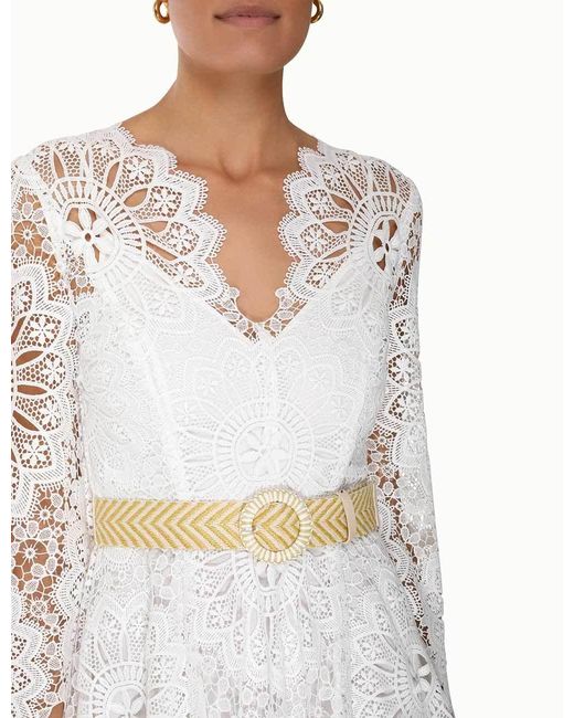 Zimmermann White Chintz Doily-Lace Belted Midi Dress