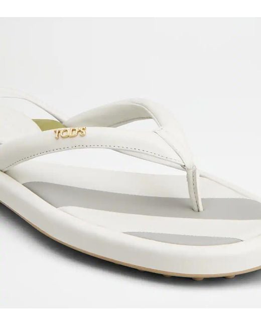 Tod's White Round-Toe Flip-Flops
