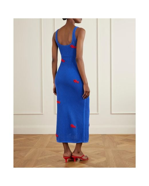 Staud Blue Pietro Crochet Embroidered Dress