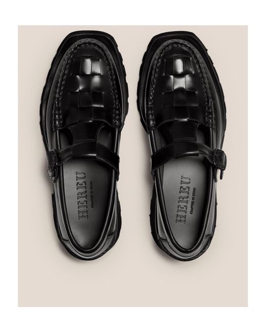 Hereu Black Tread Sole T-Bar Loafer