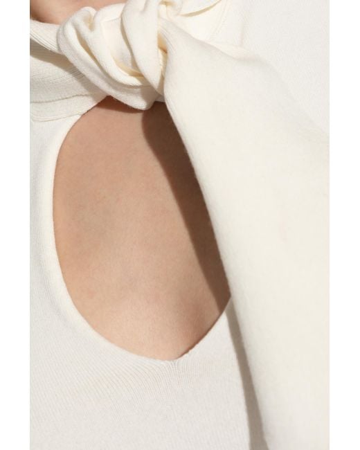 The Attico White The Pussybow Ribbed Cropped Top