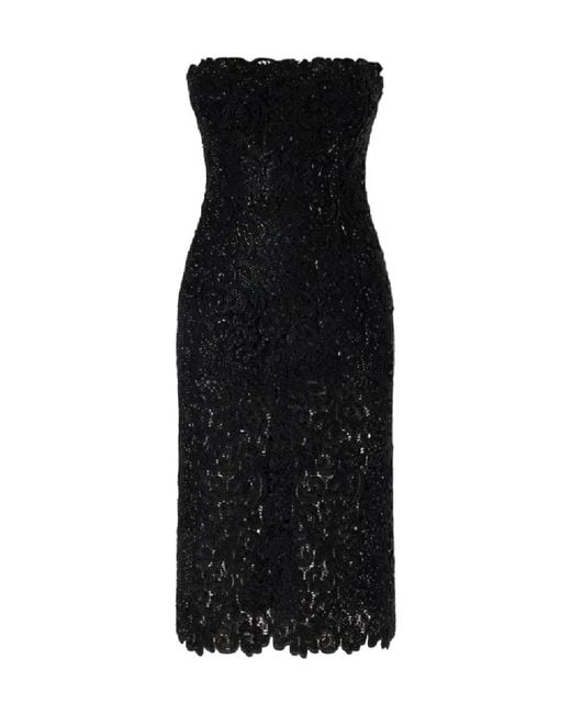 Ermanno Scervino Black Crystal-Embellished Lace-Knit Midi Dress