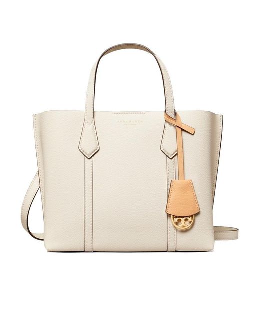 Tory Burch Natural Perry Logo Embossed Small Tote Bag