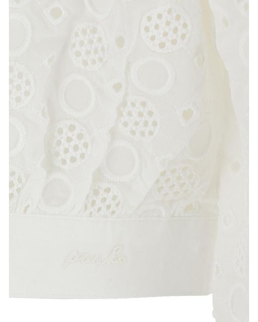 Pinko White Broderie Anglaise Cropped Shirt
