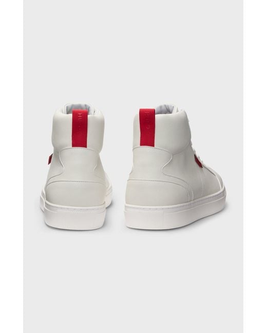 Boss White Lace-Up High-Top Sneakers for men