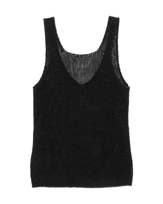 Roberto Collina Black Open-Knit V-Neck Top