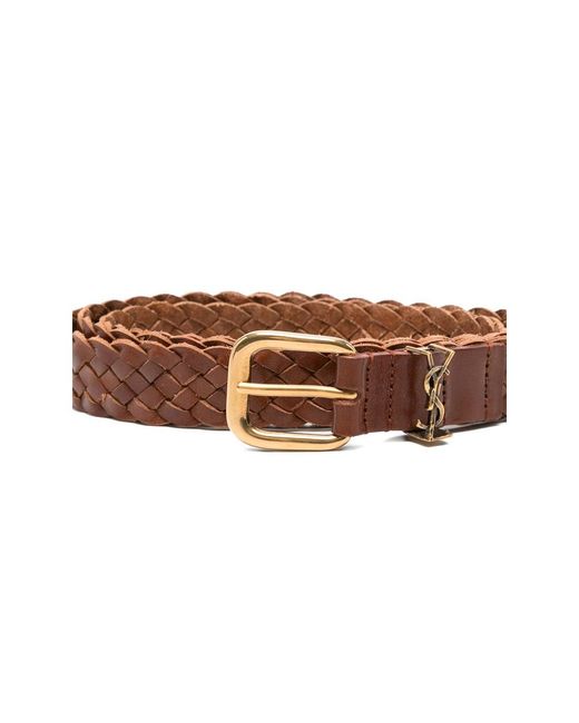 Saint Laurent Brown Logo Plaque Braided Belt for men