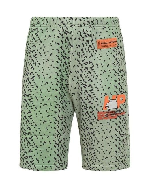 Heron Preston Green Logo Patch Shorts for men