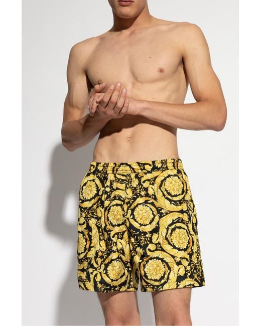 Versace Yellow Barocco Swim Shorts for men