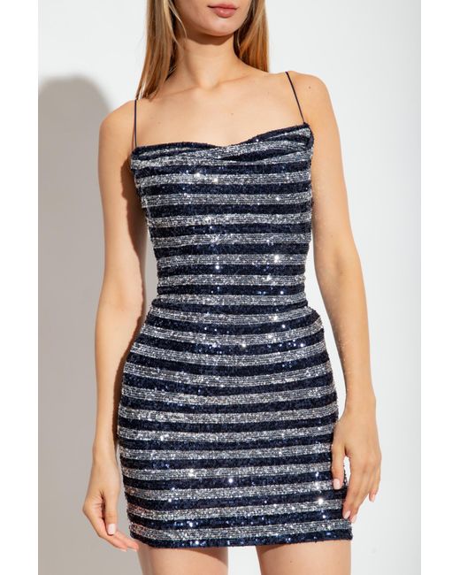 Balmain Blue Sequinned Striped Minidress