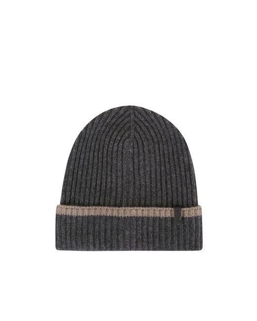 Brunello Cucinelli Black Embellished Ribbed-Knit Beanie