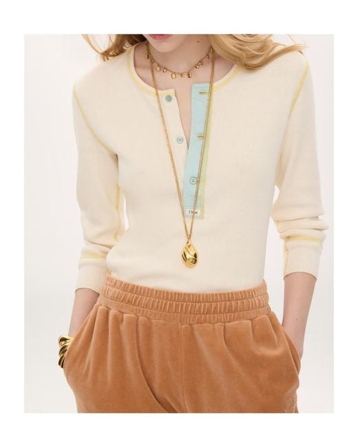 Chloé Natural Chloé Fitted Henley Shirt