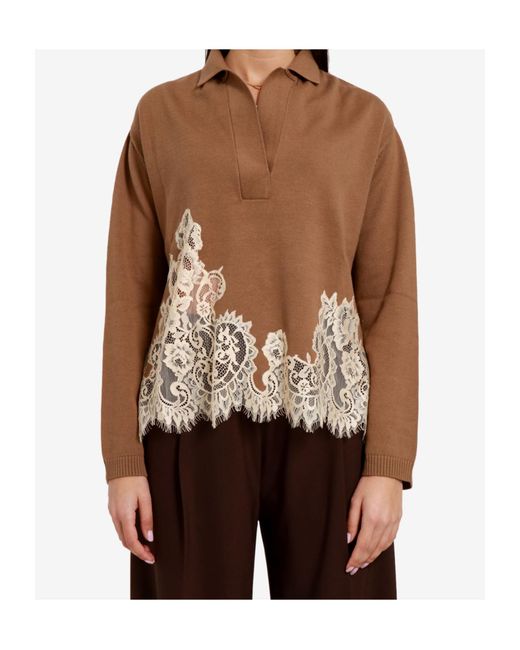 Semicouture Brown V-Neck Sweater