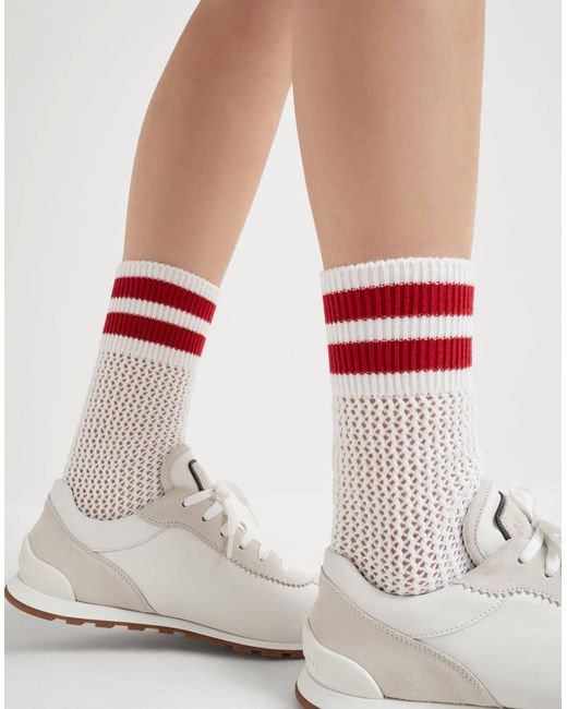 Brunello Cucinelli White Open-Knit Socks