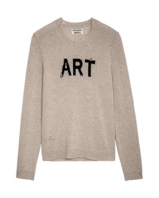 Zadig & Voltaire Gray Intarsia-Knit Ripped Jumper for men