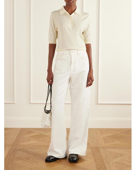 Studio Nicholson White Short-Sleeved Knitted Polo Shirt