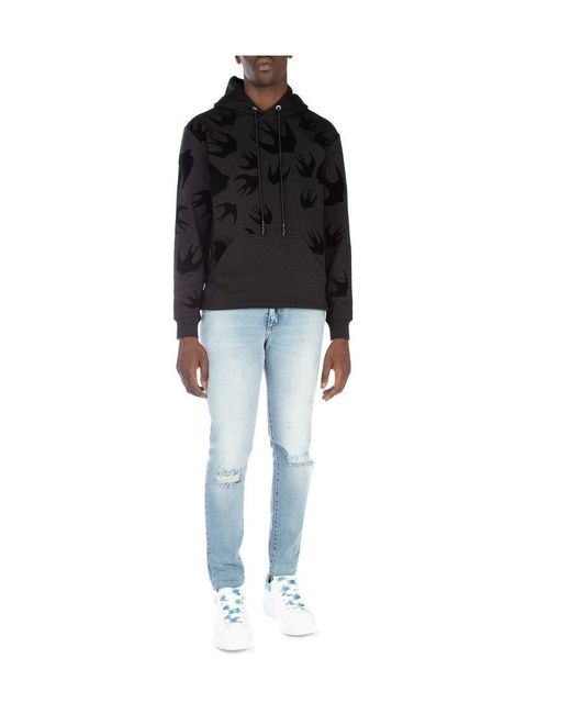 McQ Alexander McQueen Black Printed Hooded Sweater for men