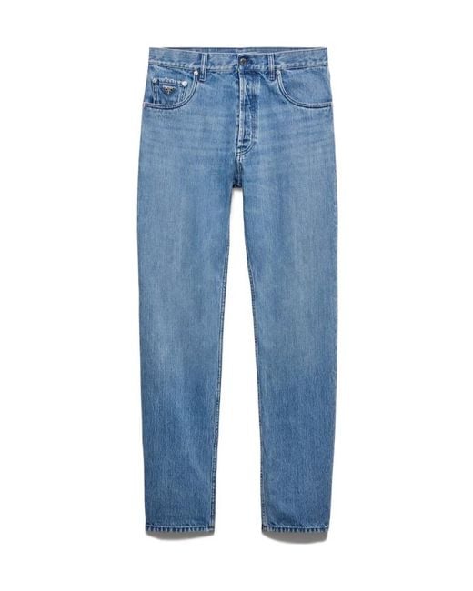 Prada Blue Logo Patch Straight Leg Jeans for men