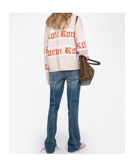 Zadig & Voltaire White Striped Crew Neck Pullover