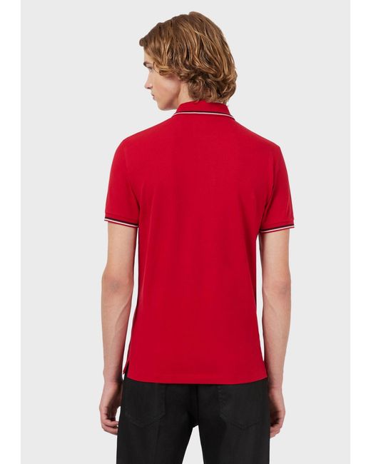 Emporio Armani Red Logo Detailed Short-Sleeved Polo Shirt for men