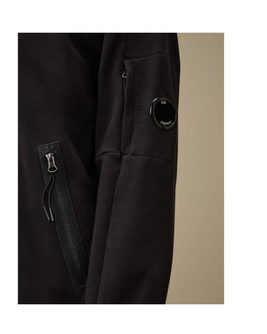C P Company Black Diagonal Fleece Hooded Sweatshirt for men
