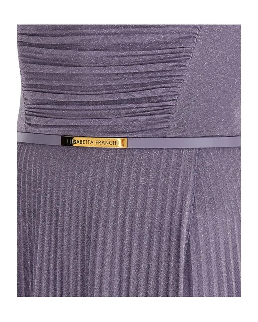 Elisabetta Franchi Purple Pleated Spaghetti Strap Maxi Dress