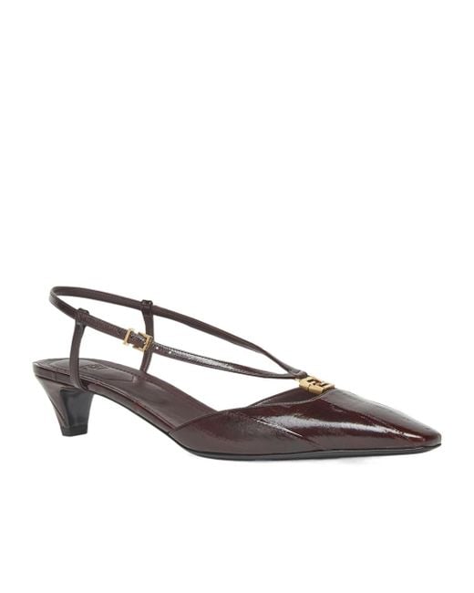 Fendi Brown Ffold Square-Toe Slingback Pumps