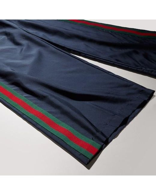 Gucci Blue Technical Silk Poplin Pants With Web