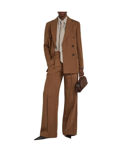 Brunello Cucinelli Brown Tailored Wide-Leg Wool-Blend Trousers
