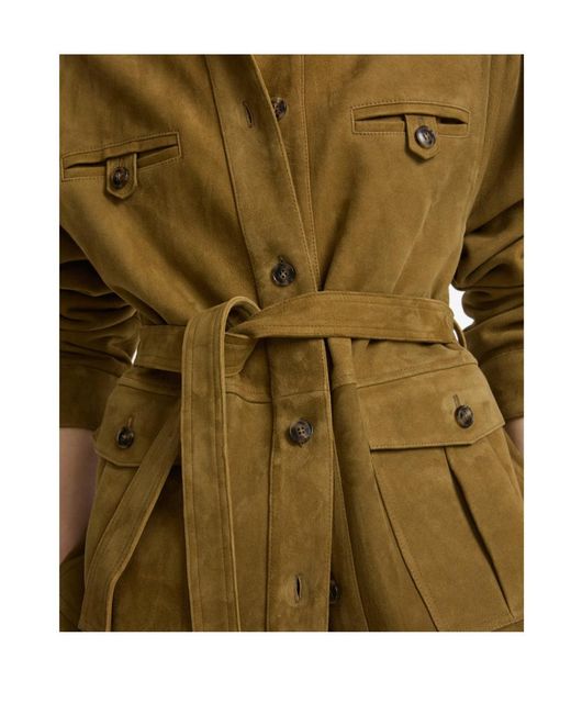 Yves Salomon Green Belted Suede Jacket